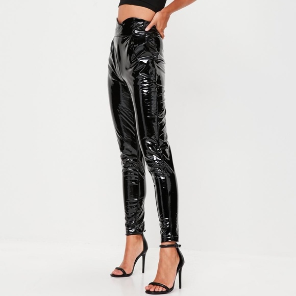 black vinyl high waisted trousers